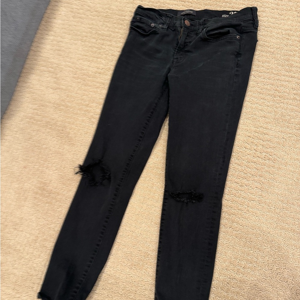 J.crew black distressed toothpick jeans, size 27